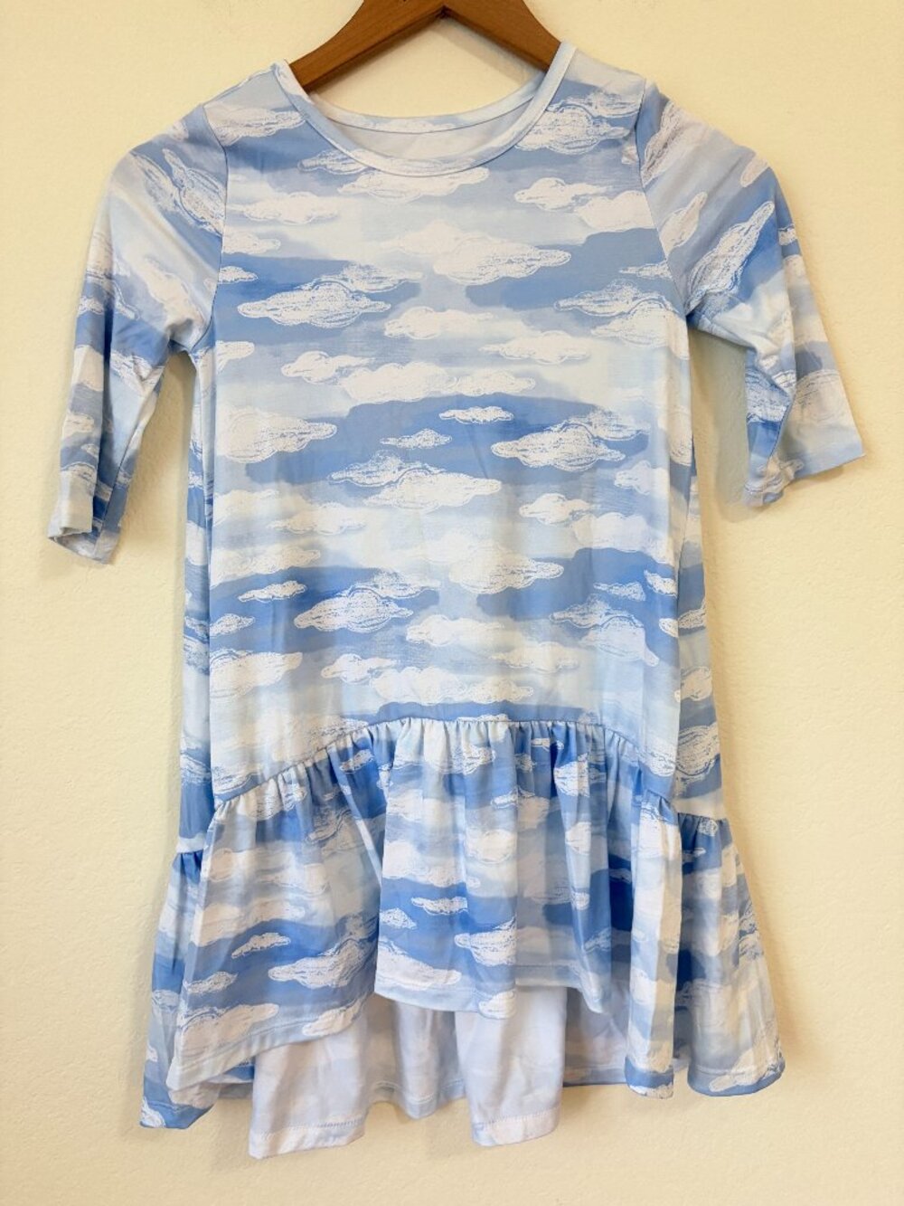 Crown Ivy Dress Girls Small Blue White Cloud Print Ruffle Hem Kids S